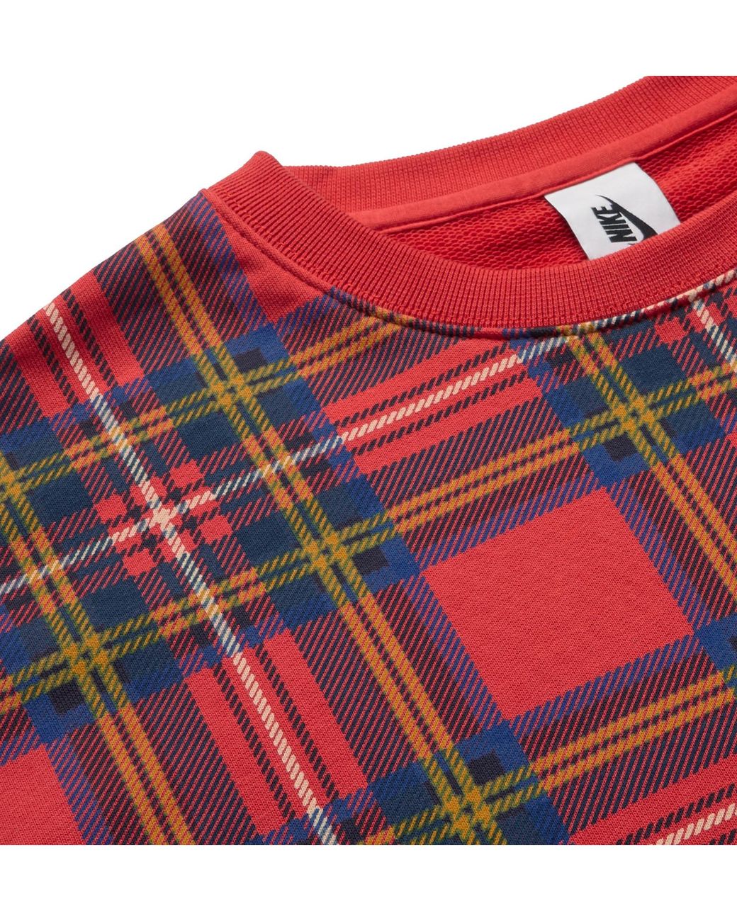 Nike Cotton Plaid Swoosh Striped Crewneck in Red for Men | Lyst Australia