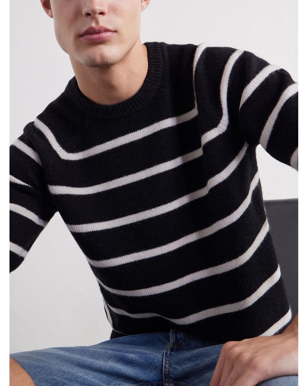 Totême Blue Striped Alpaca And Cashmere-Blend Sweater for men