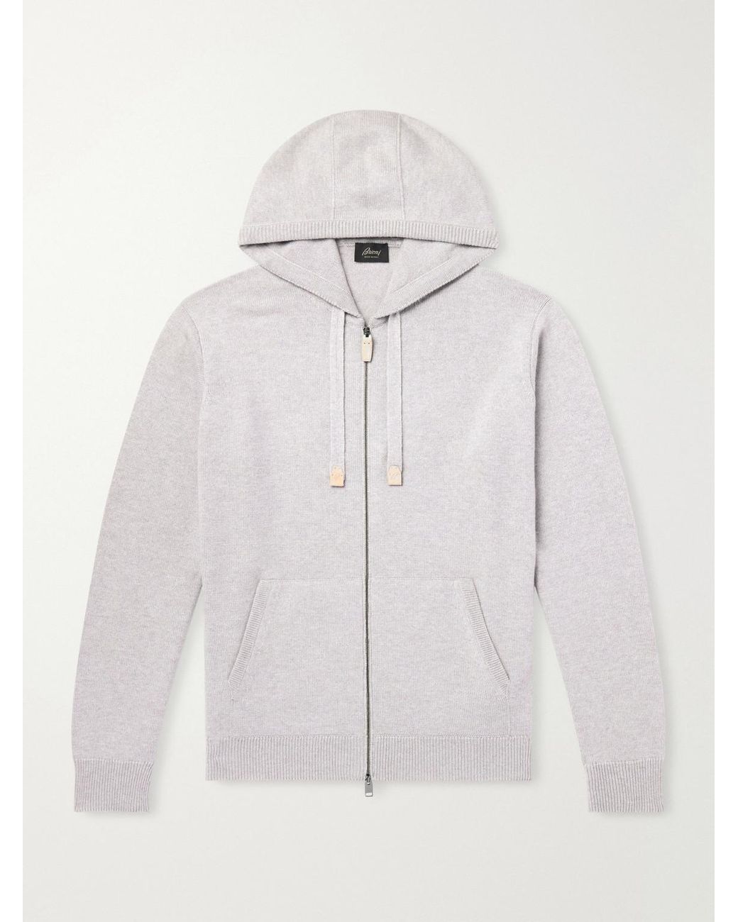 Brioni Gray Hooded Leather-trimmed Cashmere Zip-through Sweater for men