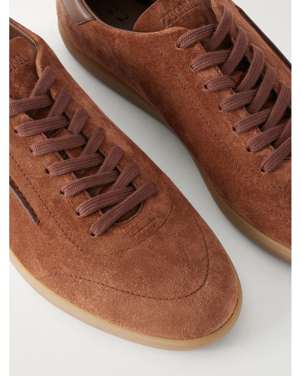Zegna Brown 232 Leather-Trimmed Suede Sneakers for men
