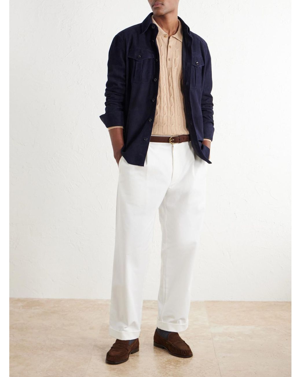 Ghiaia Natural Cable-Knit Cashmere Polo Sweater for men