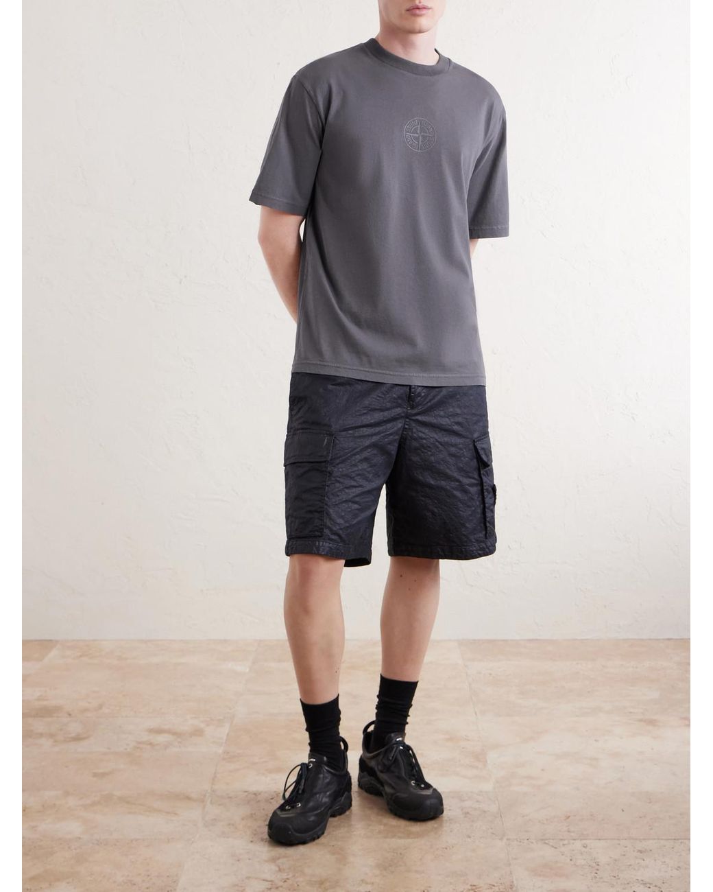 Stone Island Gray Logo-Detailed Organic Cotton-Jersey T-Shirt for men
