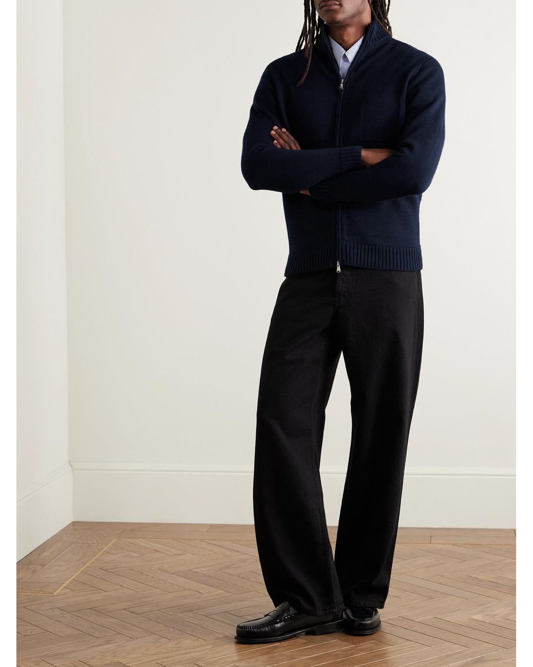 Inis Meáin Blue Wool And Linen-blend Zip-up Cardigan for men