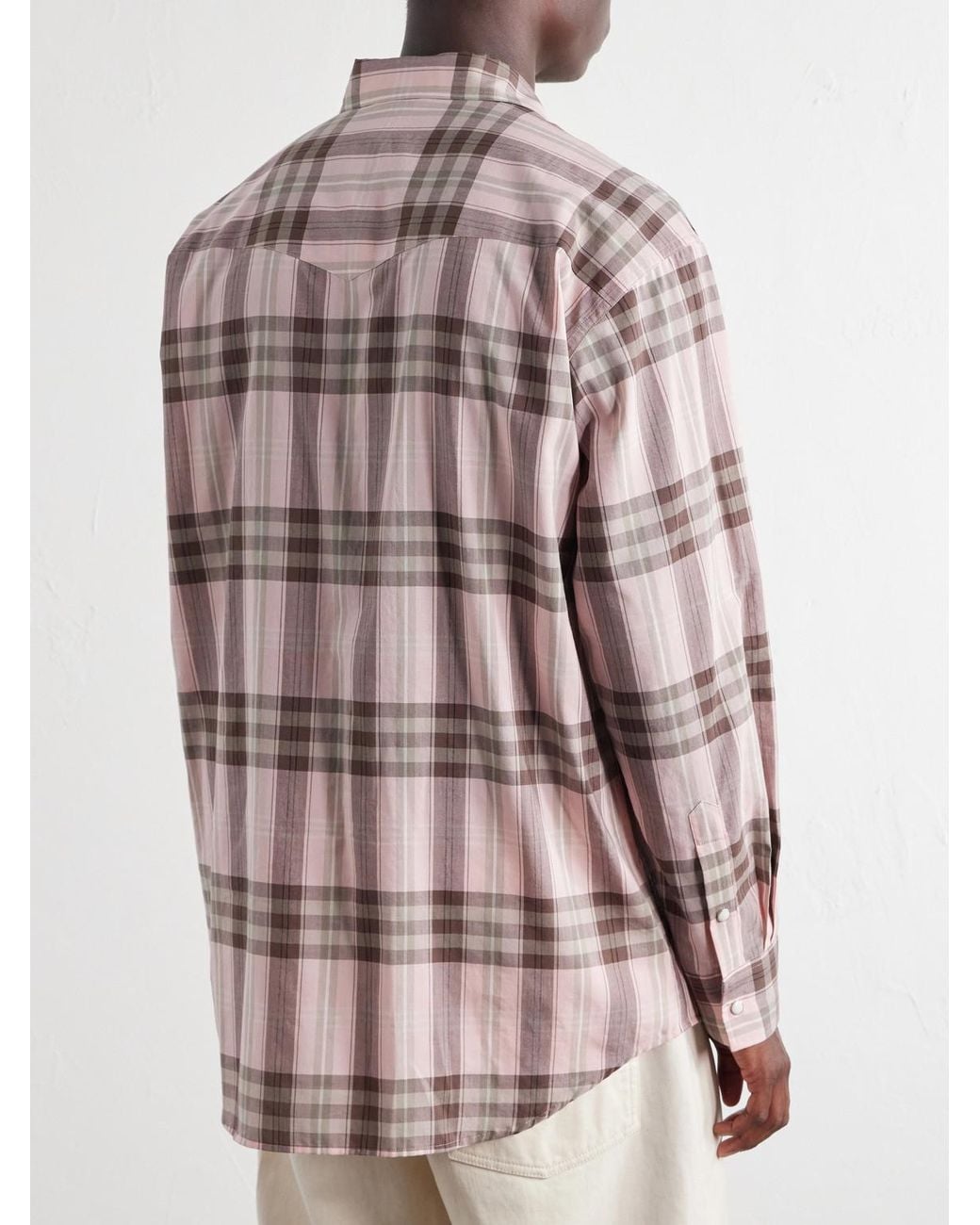 Auralee Pink Checked Cotton And Silk-Blend Flannel Shirt for men