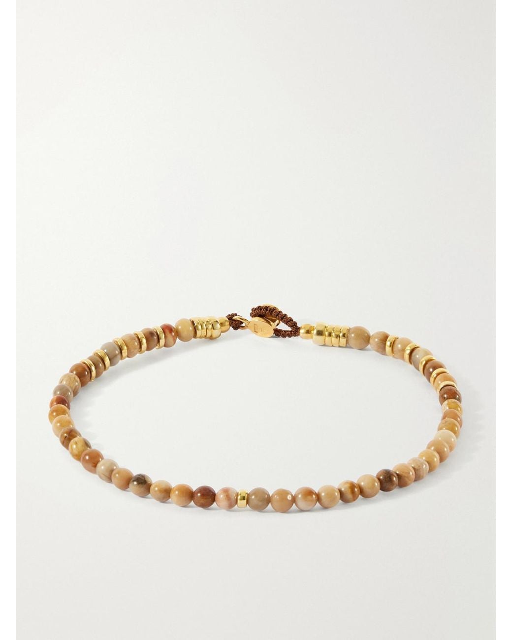 Mikia Natural Circle 4-Plated Sterling Petrified Wood Beaded Bracelet for men