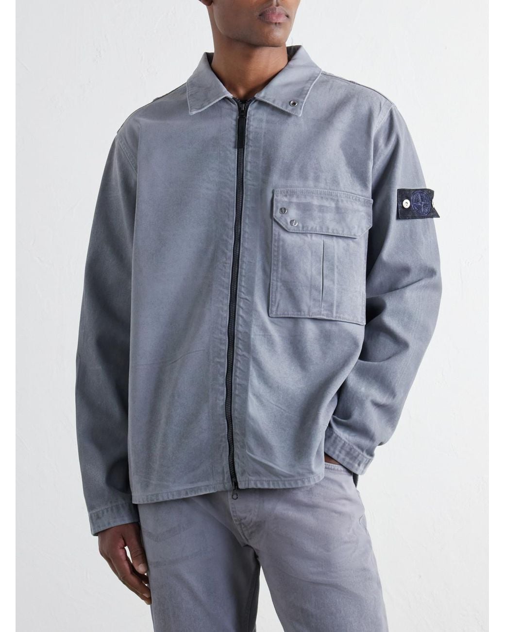 Stone Island Blue Denim Corroded Bull Denim-Tc Overshirt for men