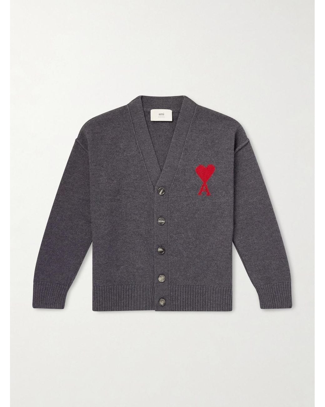 AMI Blue Logo-Intarsia Merino Wool Cardigan for men