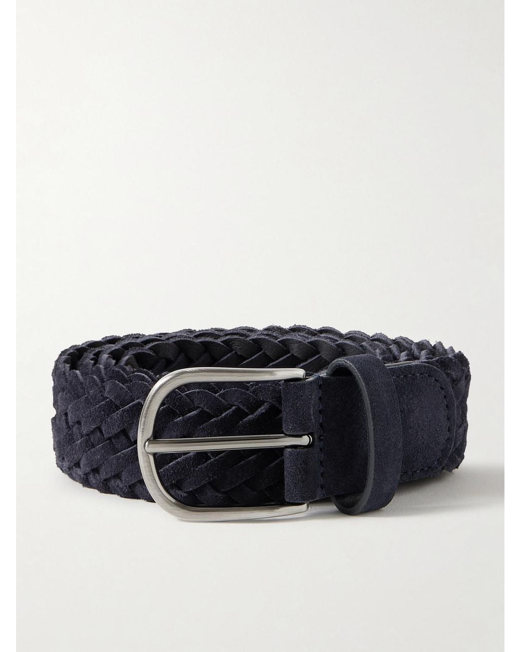 Andersons Blue 3.5cm Woven Suede Belt for men