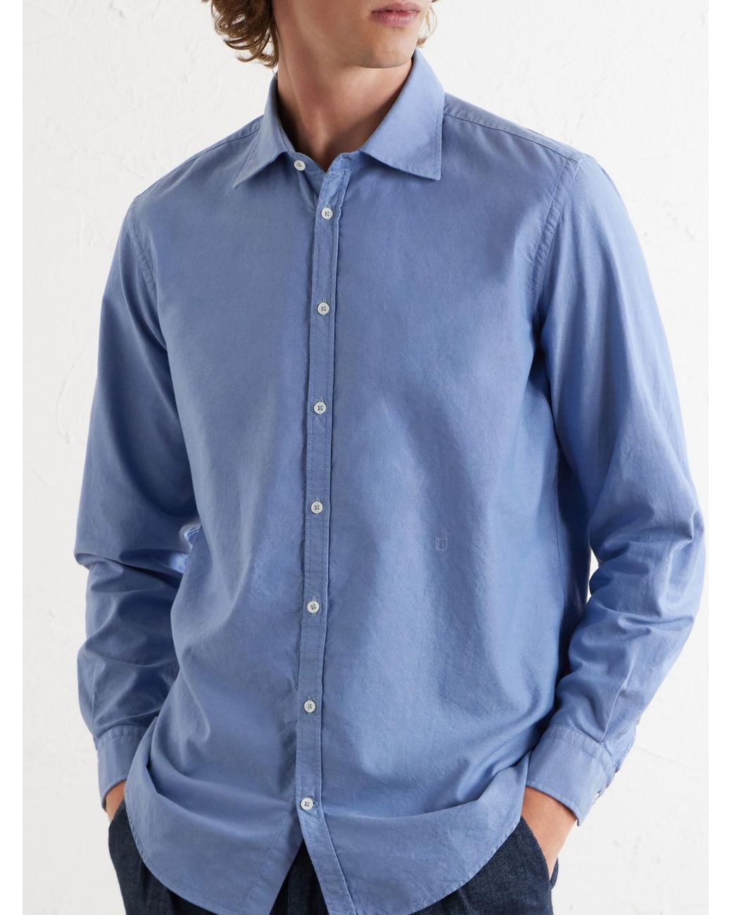 Massimo Alba Blue Genova Cotton-Chambray Shirt for men