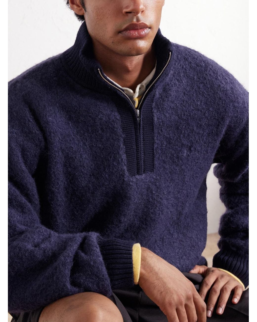 Aimé Leon Dore Blue Wool-Blend Felt Half-Zip Sweater for men
