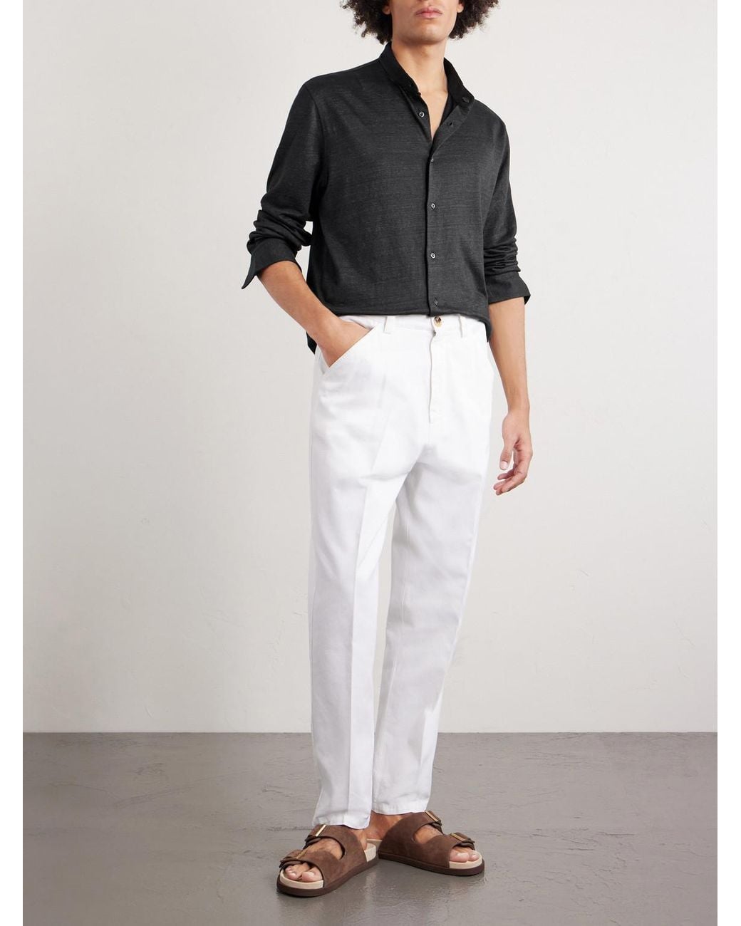 Brunello Cucinelli Black Linen And Cotton-blend Shirt for men