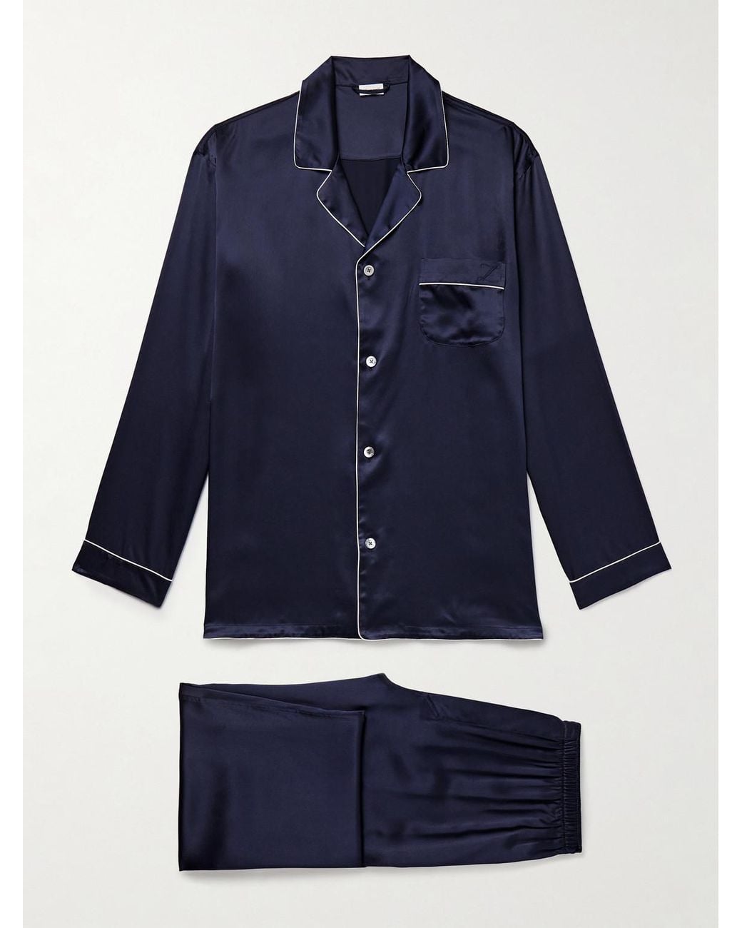 Zimmerli of Switzerland Blue Silk-Satin Pyjama Set for men