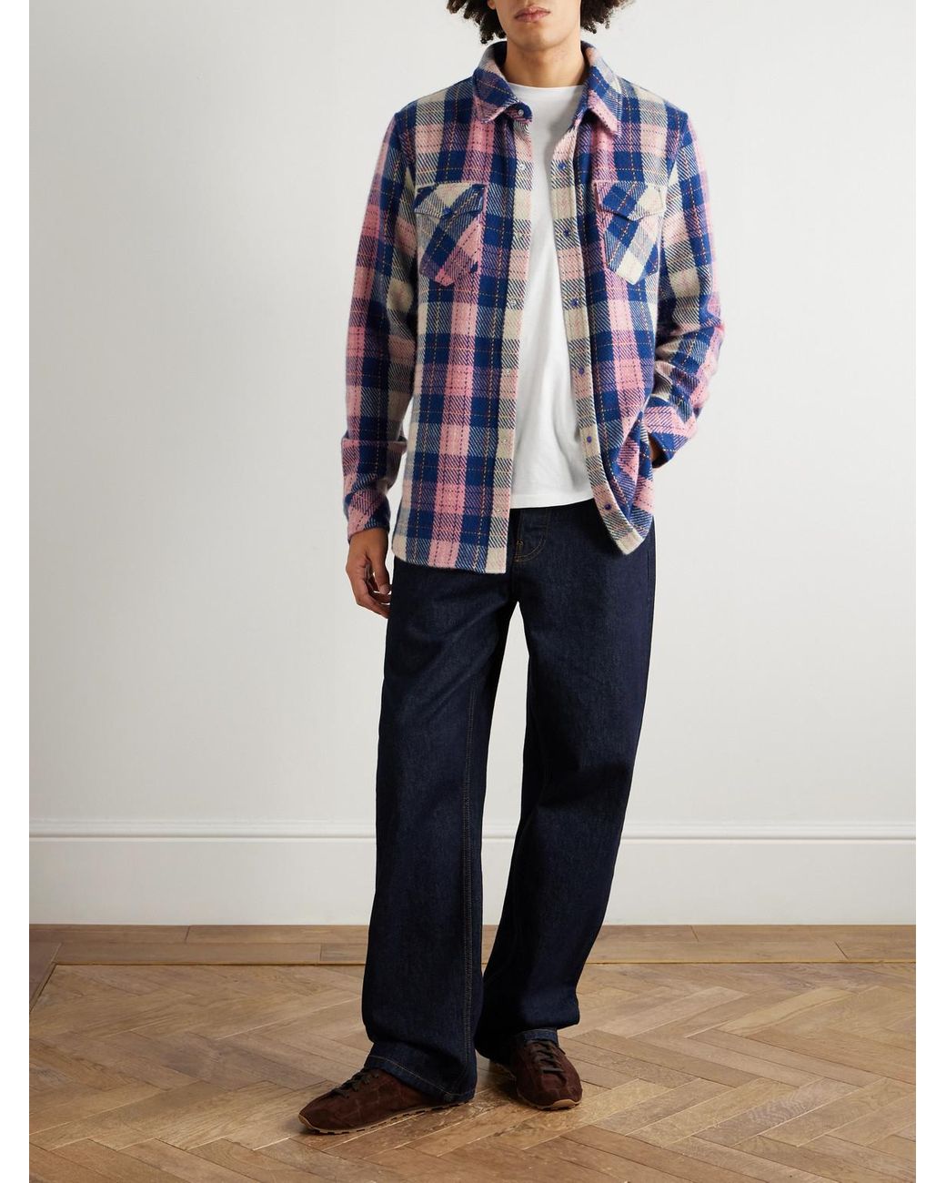 God's True Cashmere Blue Checked Cashmere Shirt for men