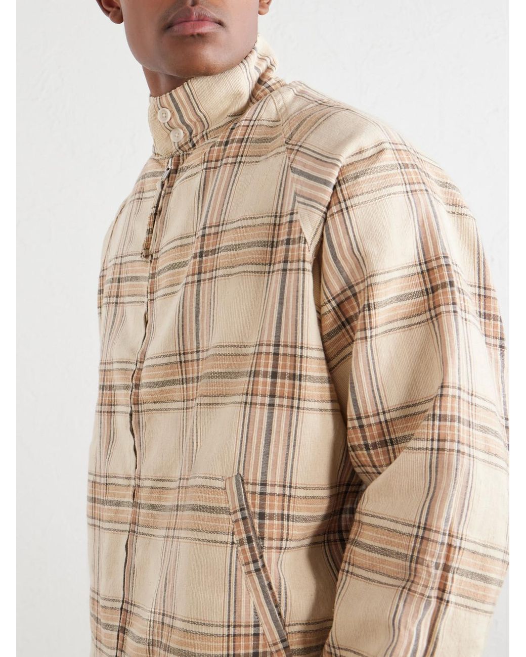 Kardo Natural Stanley Embroidered Checked Cotton Bomber Jacket for men