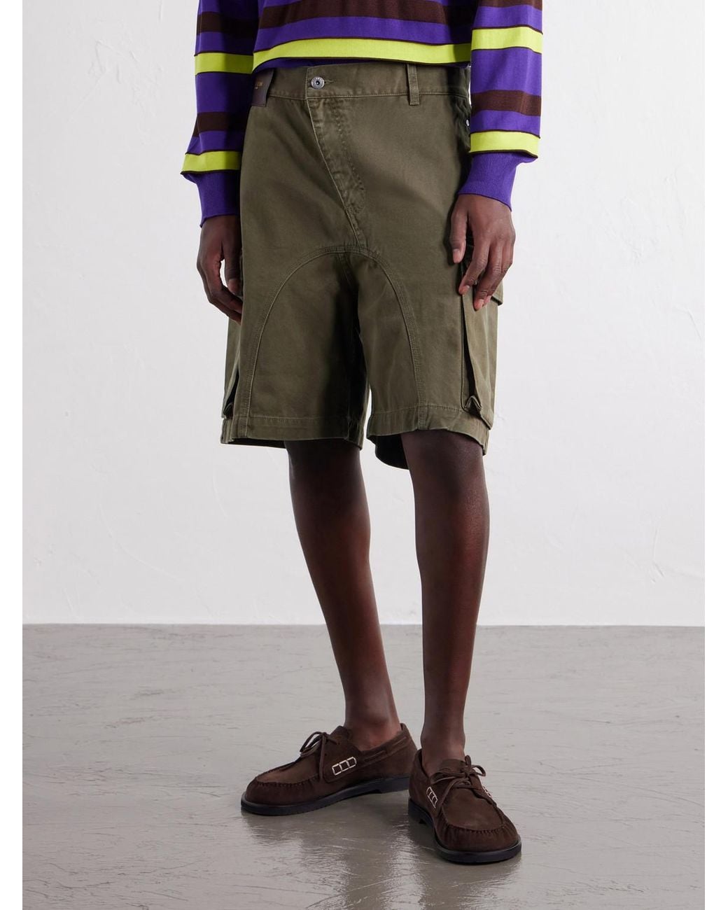 J.W. Anderson Green Twisted Straight-Leg Cotton-Twill Shorts for men