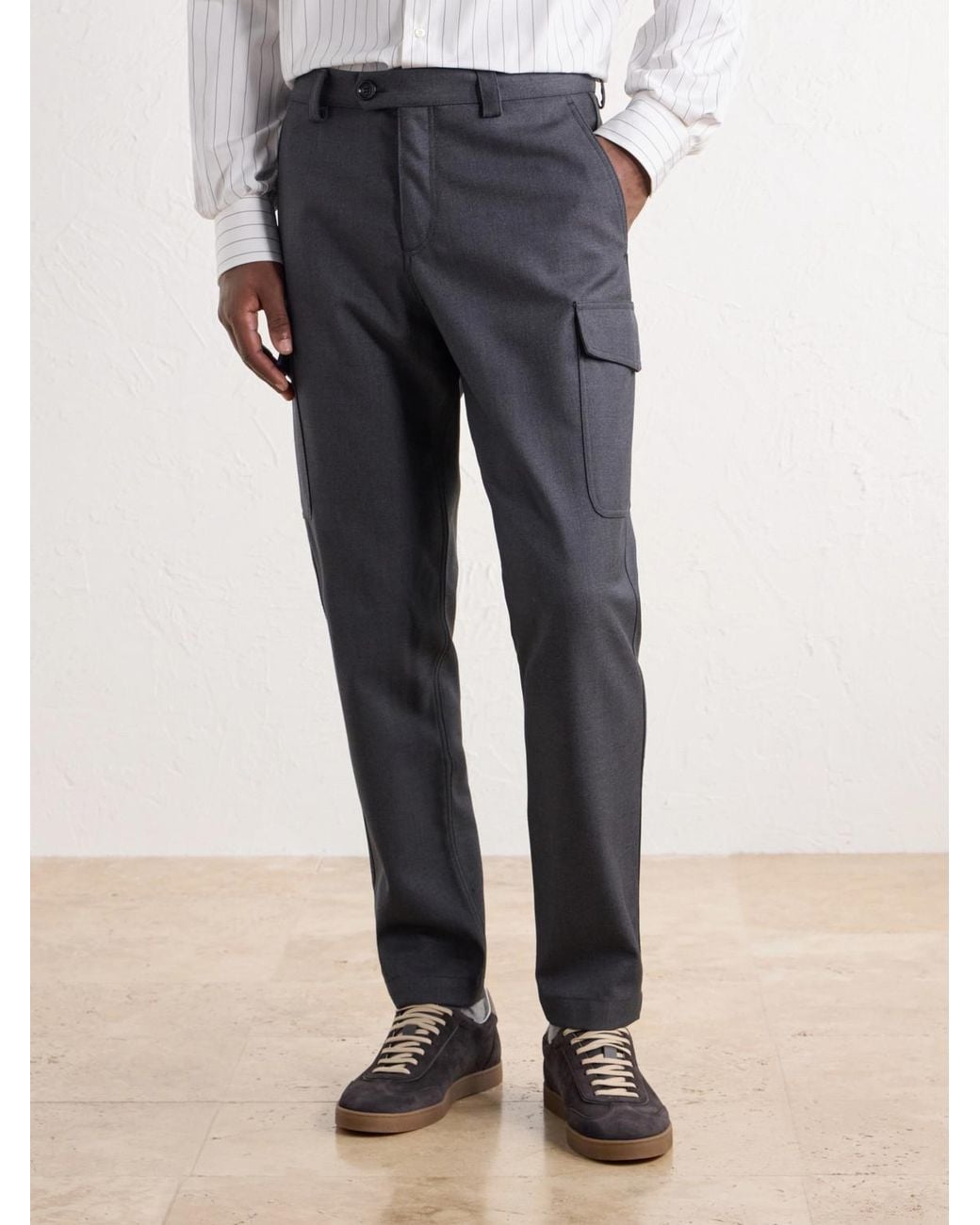 Brunello Cucinelli Blue Tapered Virgin Wool-Twill Cargo Trousers for men