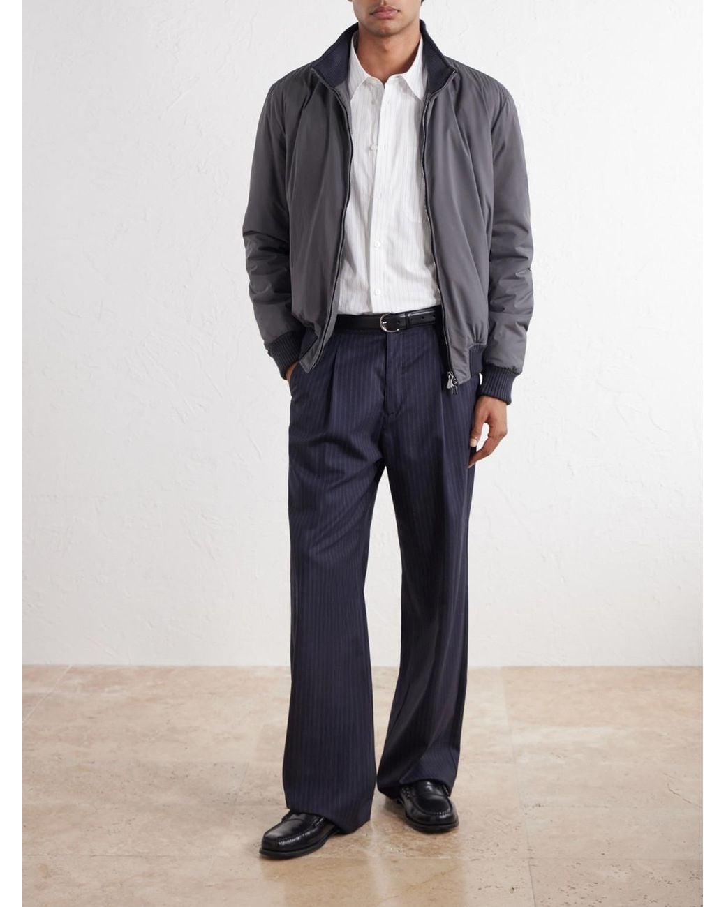 Thom Sweeney Gray Nylon Bomber Jacket for men