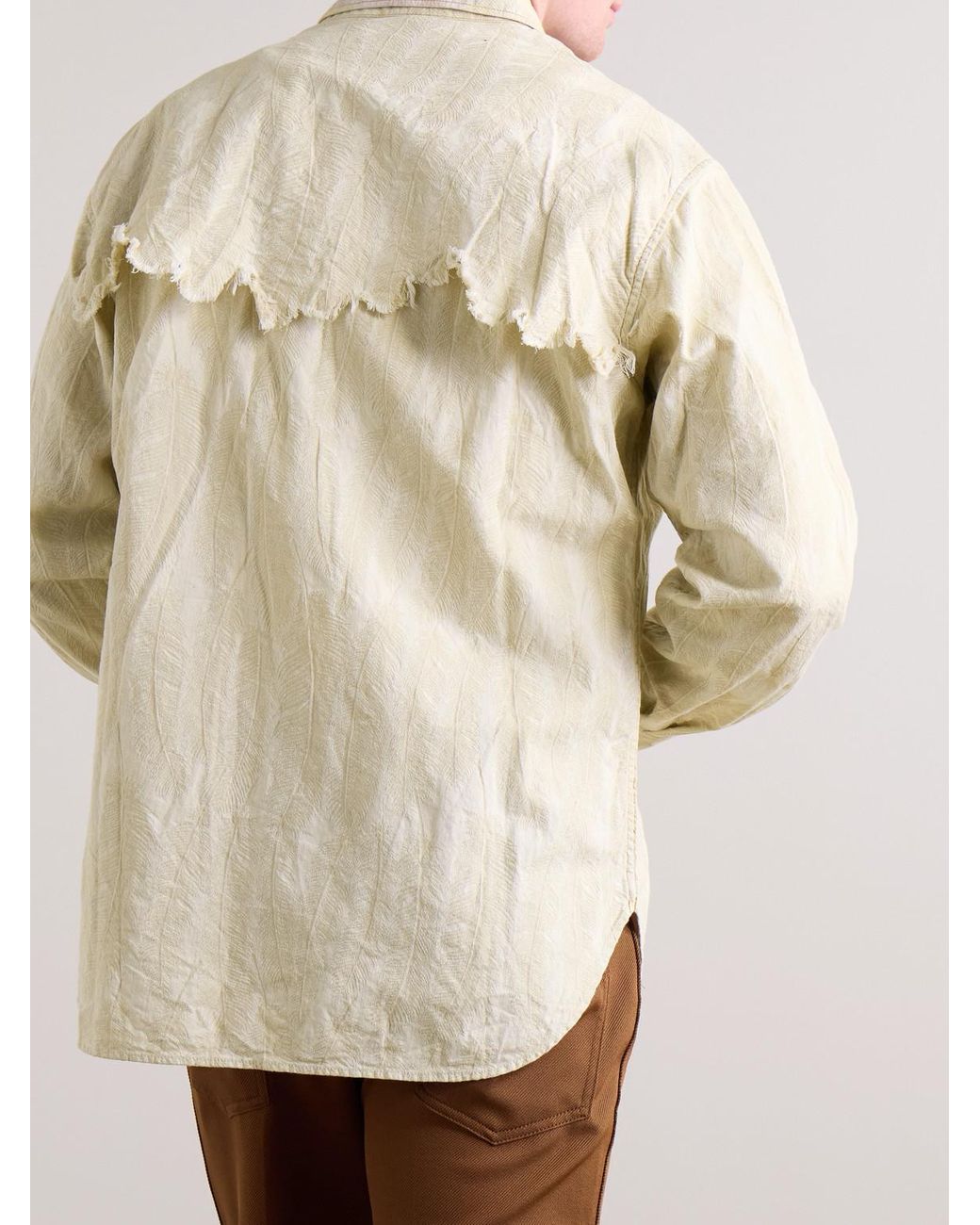 Kapital Natural Magpie Distressed Denim-Jacquard Western Shirt for men