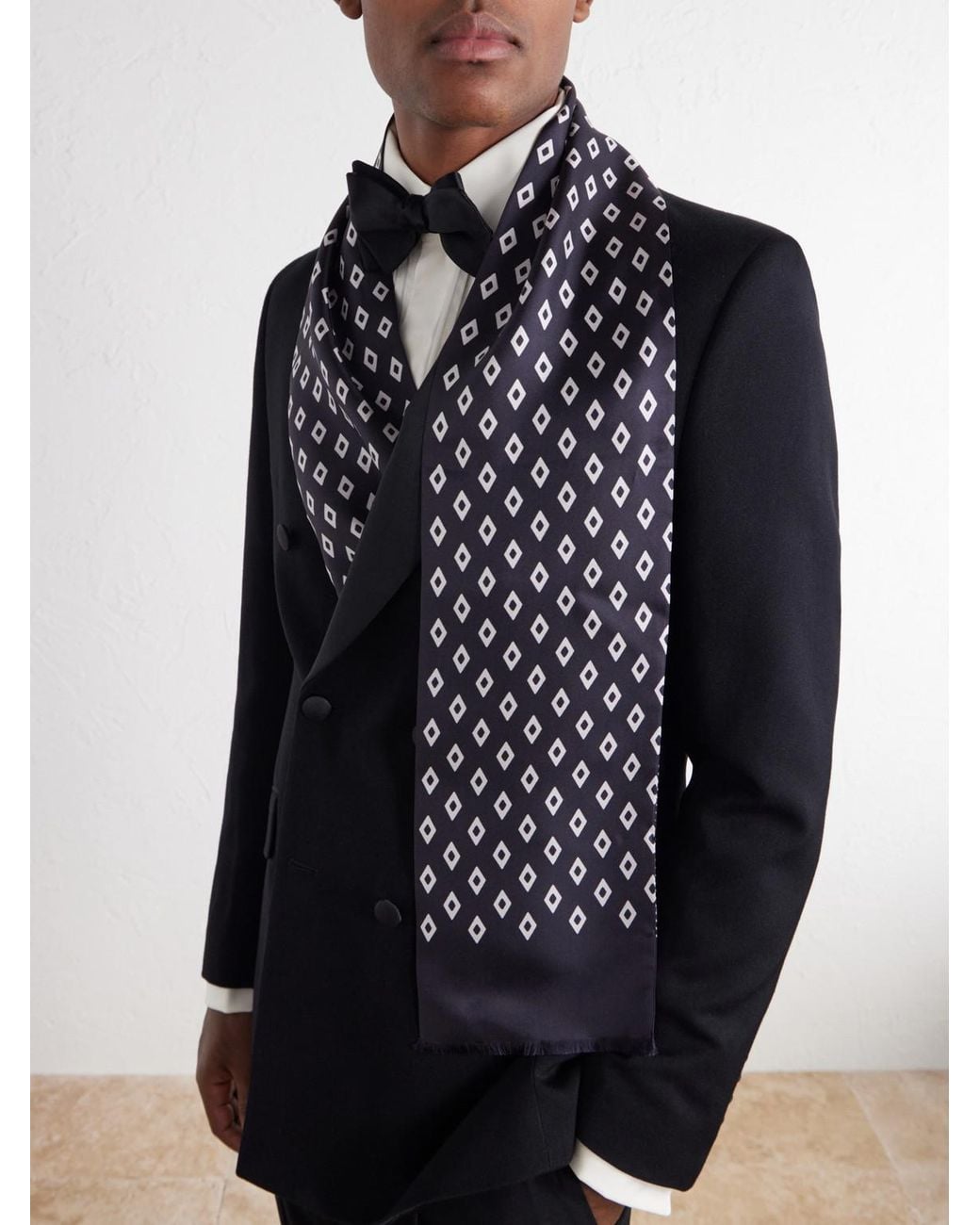 Favourbrook Blue Fringed Silk-Jacquard Scarf for men