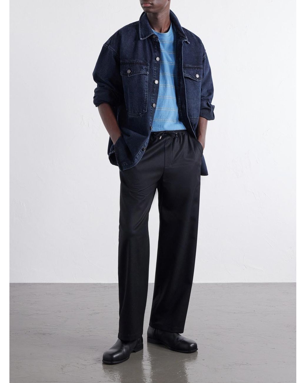 A Kind Of Guise Blue Samurai Straight-Leg Virgin Wool Trousers for men