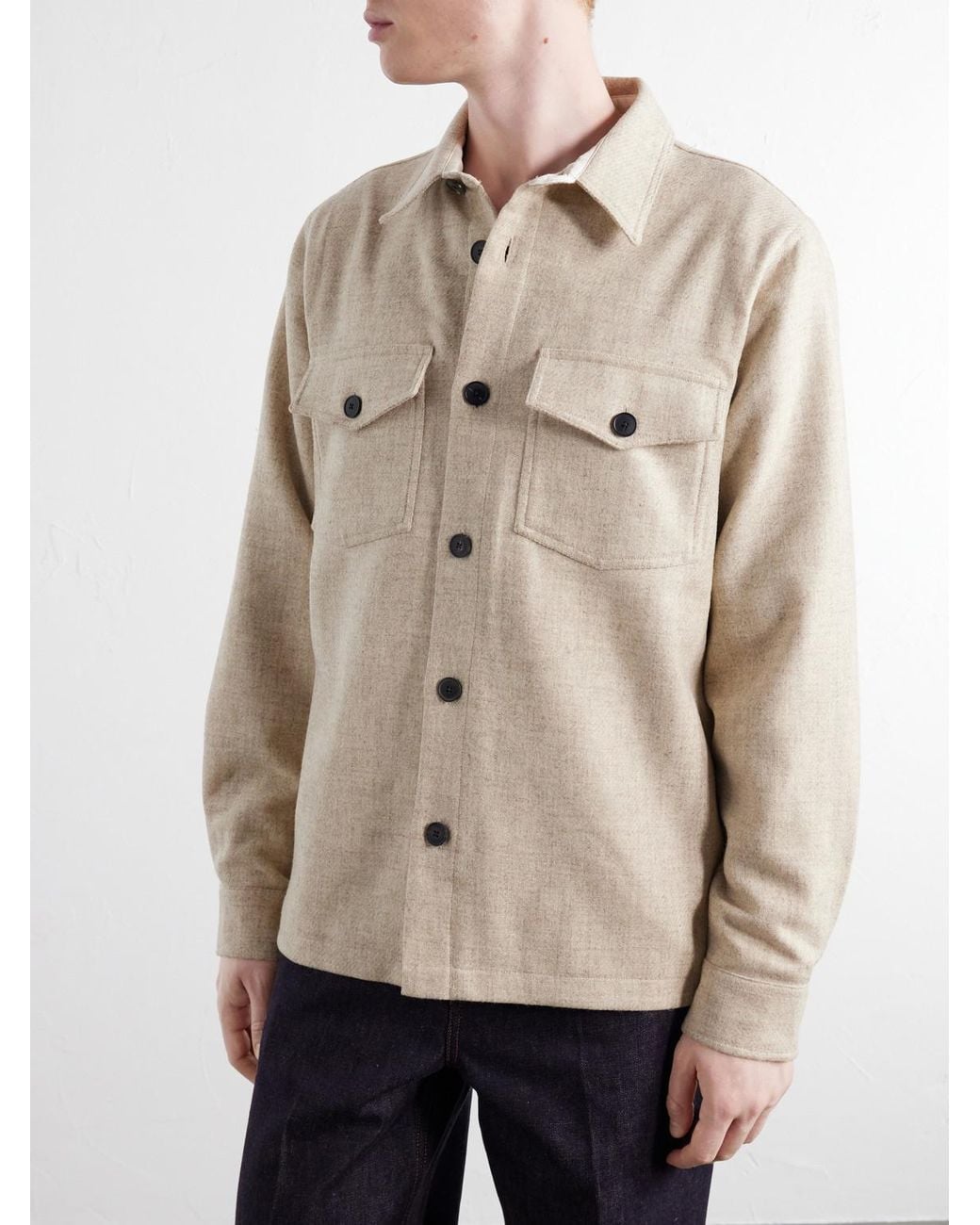 Portuguese Flannel Natural Wool-Tweed Overshirt for men