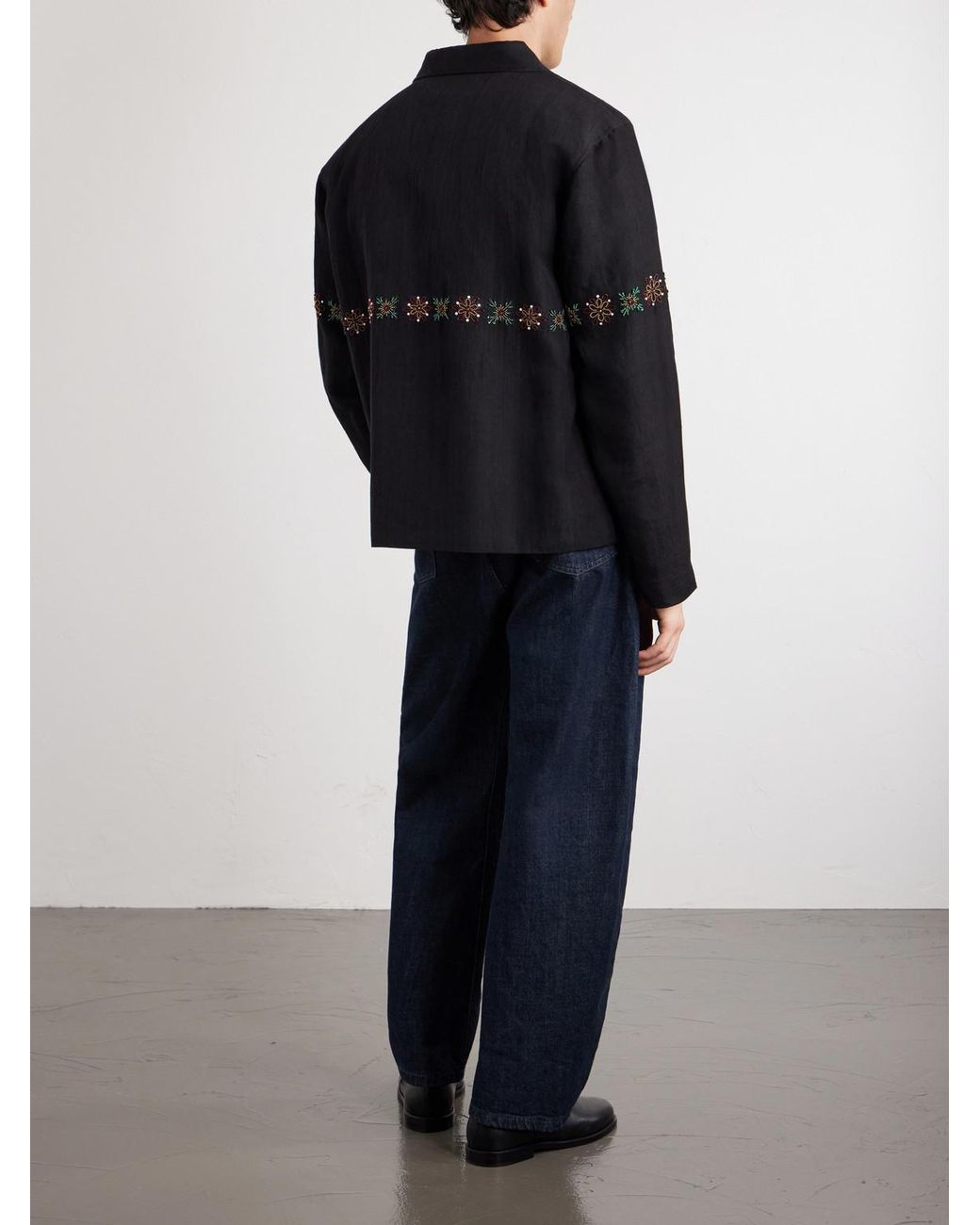 Kartik Research Blue Embroidered Linen Shirt for men