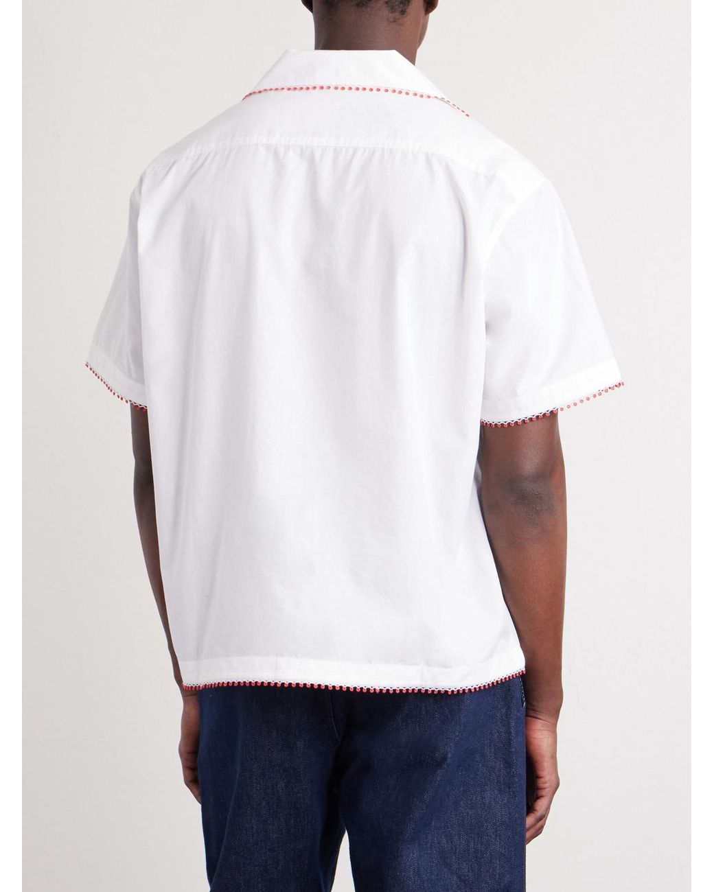 Bode White Redbud Camp-Collar Logo-Embroidered Cotton Shirt for men
