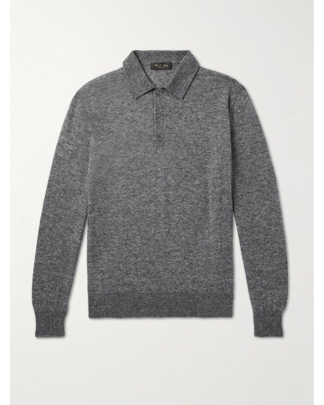 Loro Piana Gray Camino Brushed Cashmere And Silk-Blend Polo Shirt for men