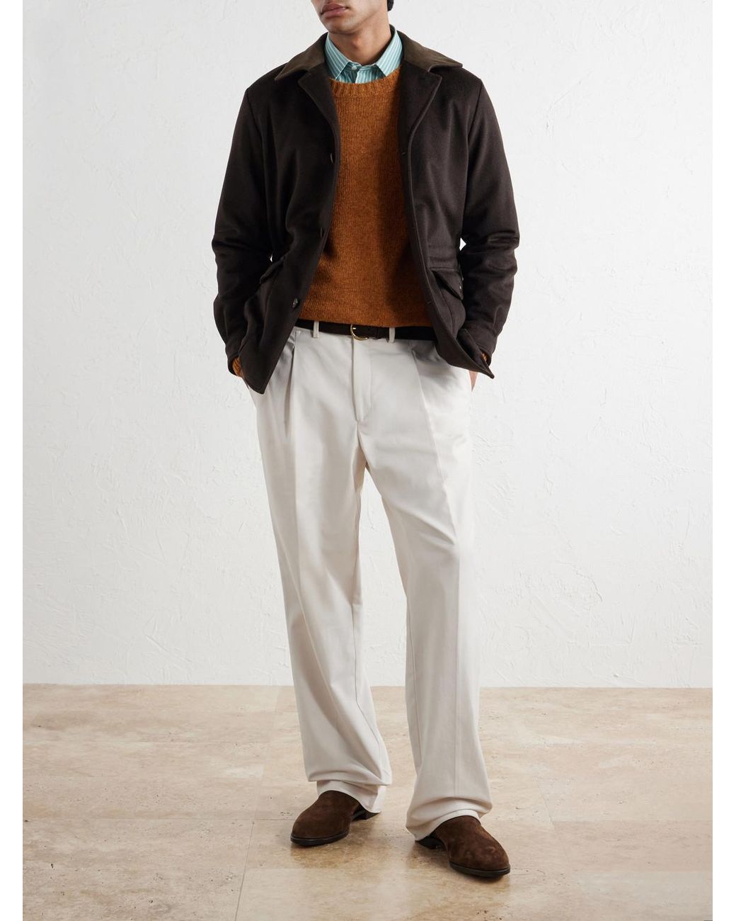 Caruso Black Dalila Suede-trimmed Wool Jacket for men