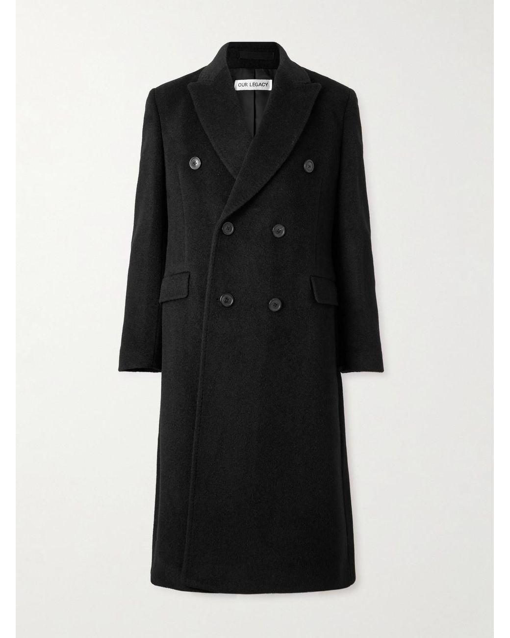 Our Legacy Black Whale Double-Breasted Mohair-Blend Coat for men