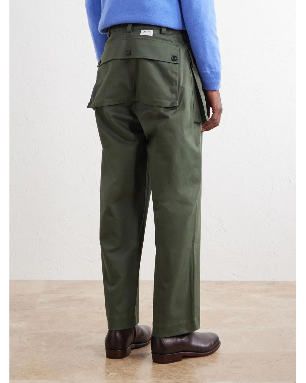 Ghiaia Green Webster Tapered Cotton-Blend Twill Cargo Trousers for men