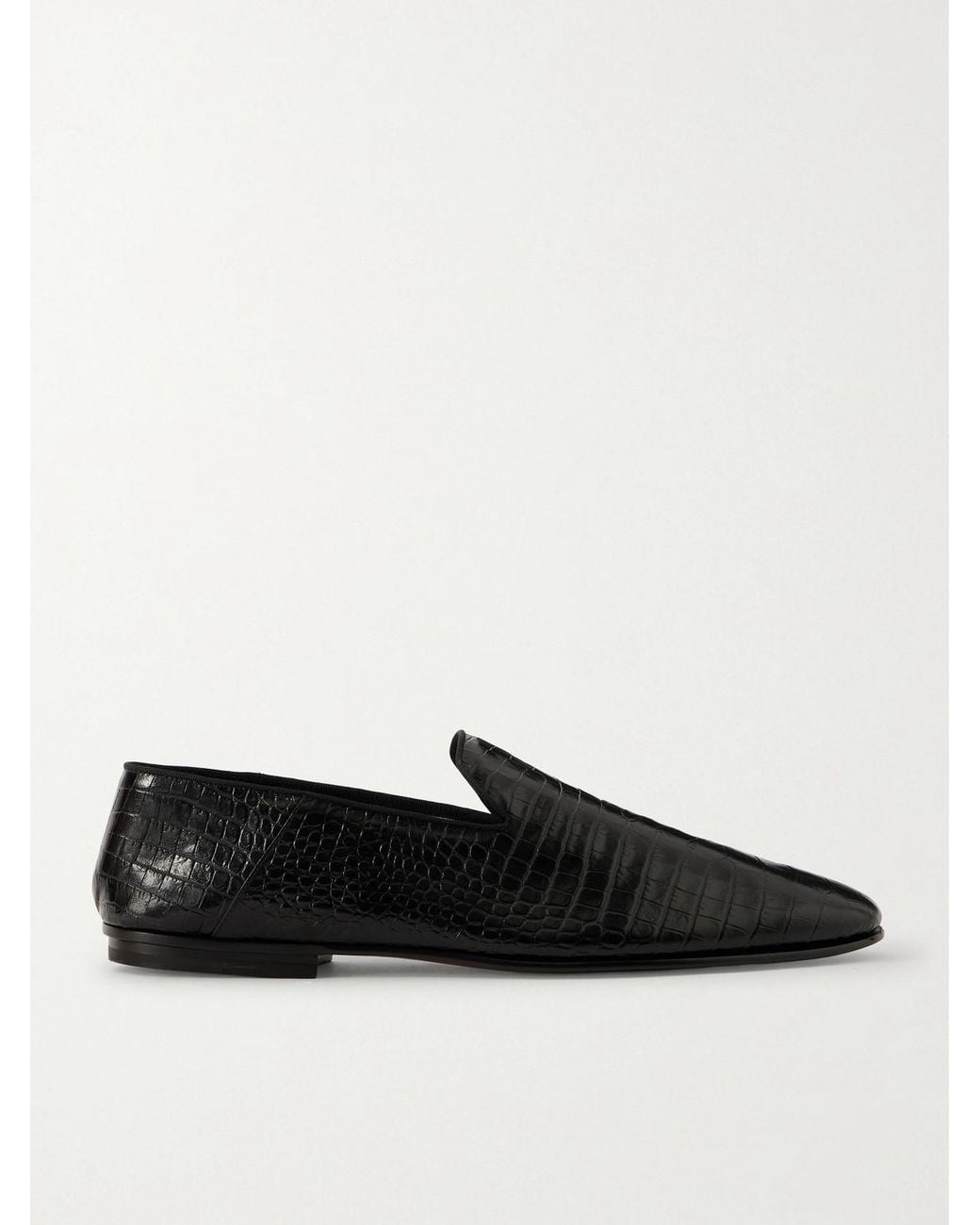 Tom Ford Black Steven Grosgrain-Trimmed Croc-Effect Leather Loafers for men