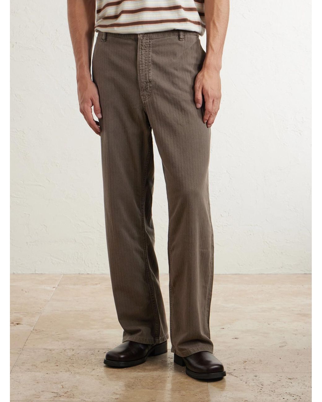 Jeanerica Brown Genua Wide-Leg Herringbone Cotton-Blend Trousers for men