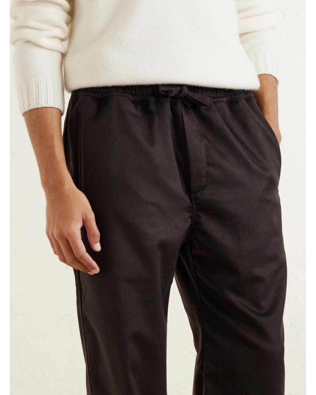 Saman Amel Black Straight-Leg Cashmere Drawstring Trousers for men