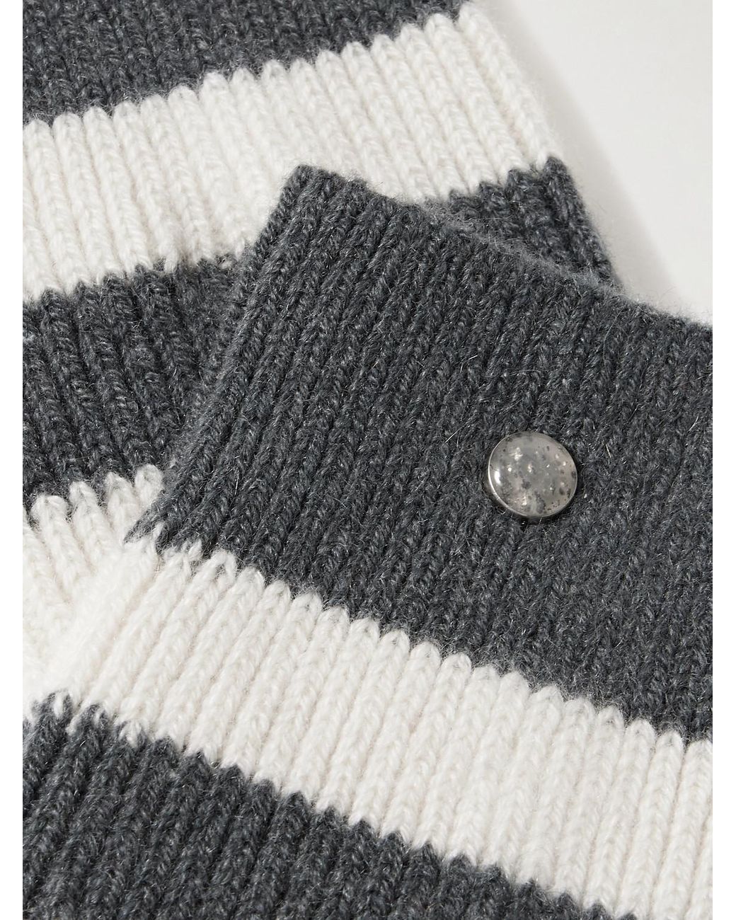 God's True Cashmere Gray Shadow Sunstone-Embellished Striped Ribbed Cashmere-Blend Socks for men