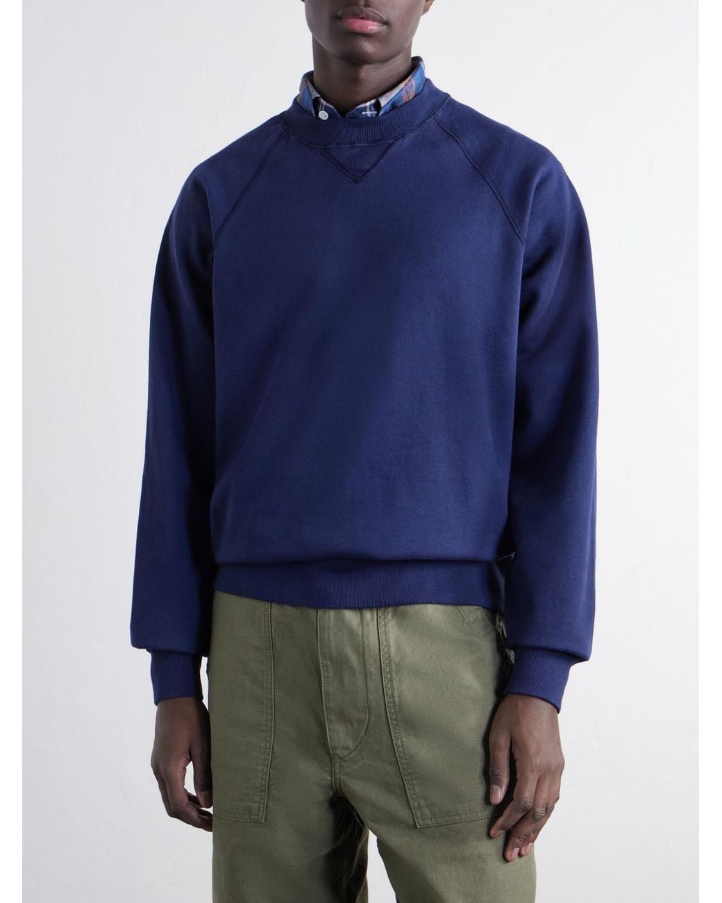 Drake's Blue Garment-Washed Cotton-Jersey Sweatshirt for men