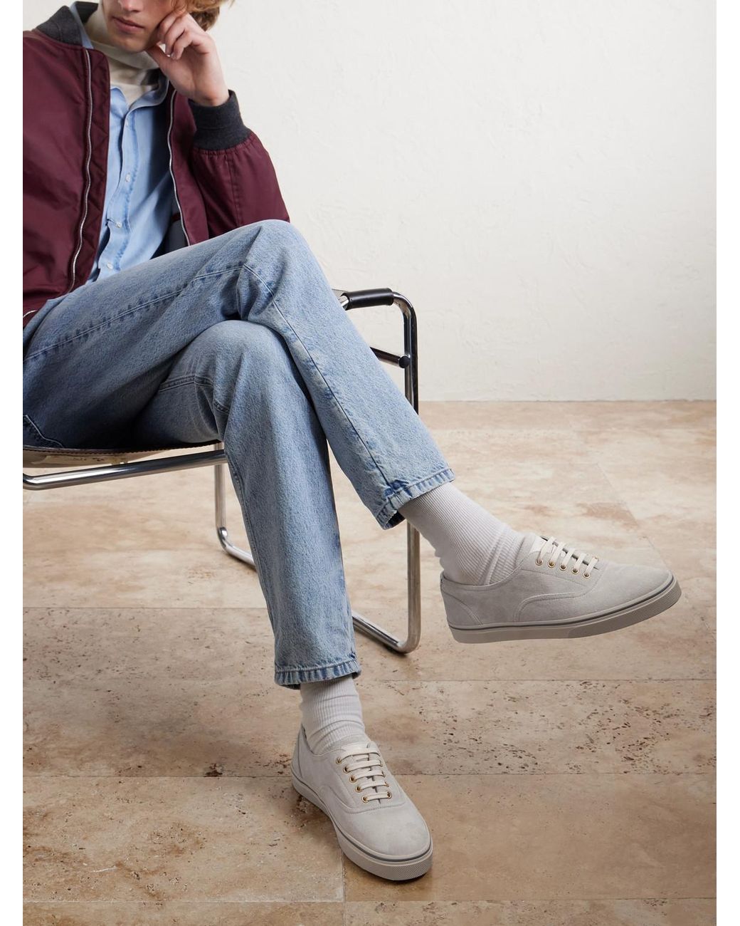 Brunello Cucinelli White Suede Sneakers for men