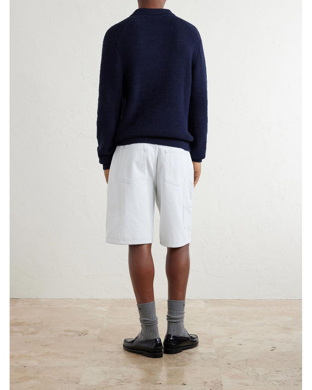Aimé Leon Dore Blue Ribbed Cotton-Blend Bouclé Polo Shirt for men