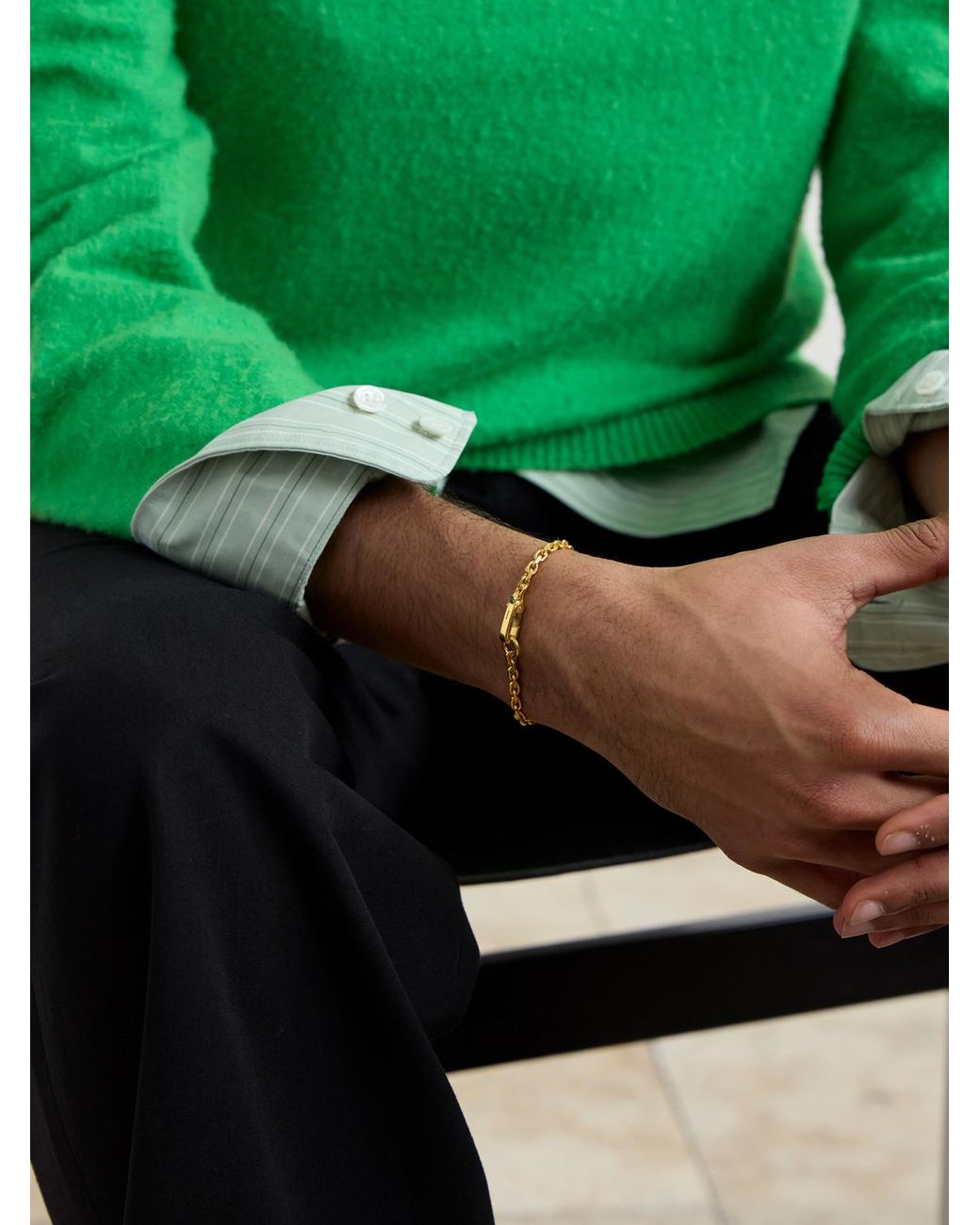 Mikia Natural Gold-plated Sterling Silver Emerald Chain Bracelet for men