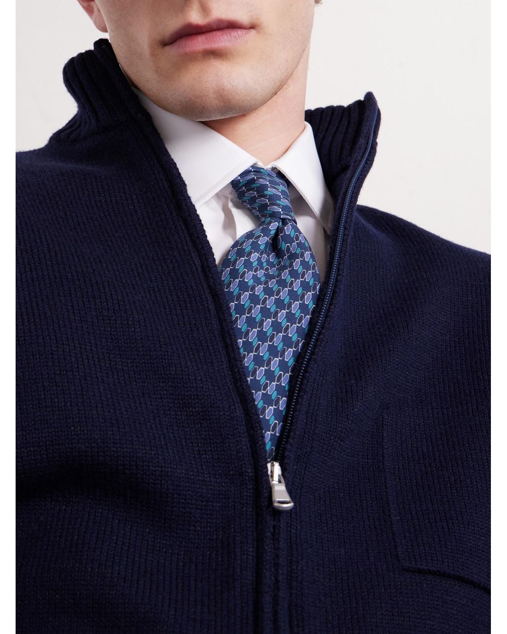 Thom Sweeney Blue 8cm Printed Silk Tie for men