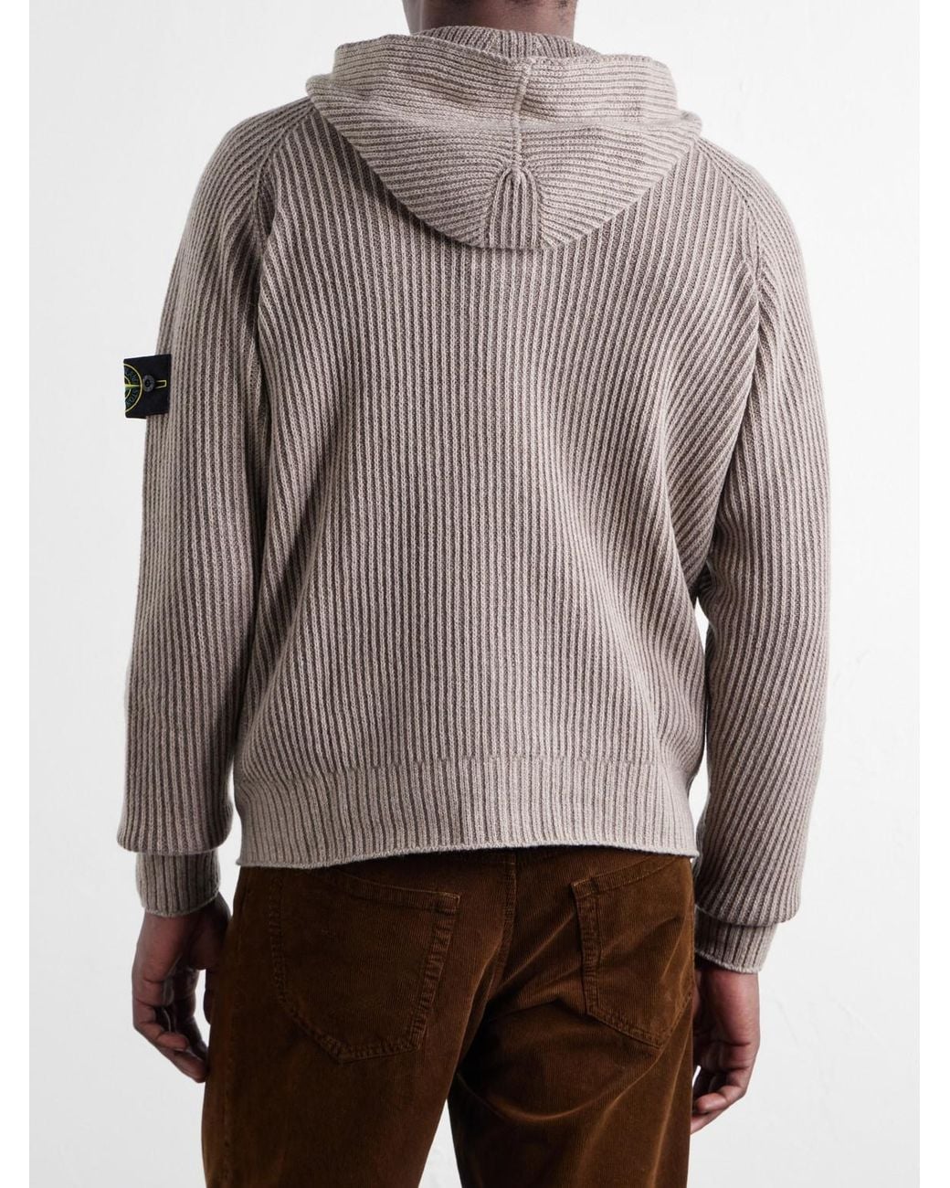 Stone Island Gray Ribbed Cashmere And Wool-Blend Zip-Up Hoodie for men