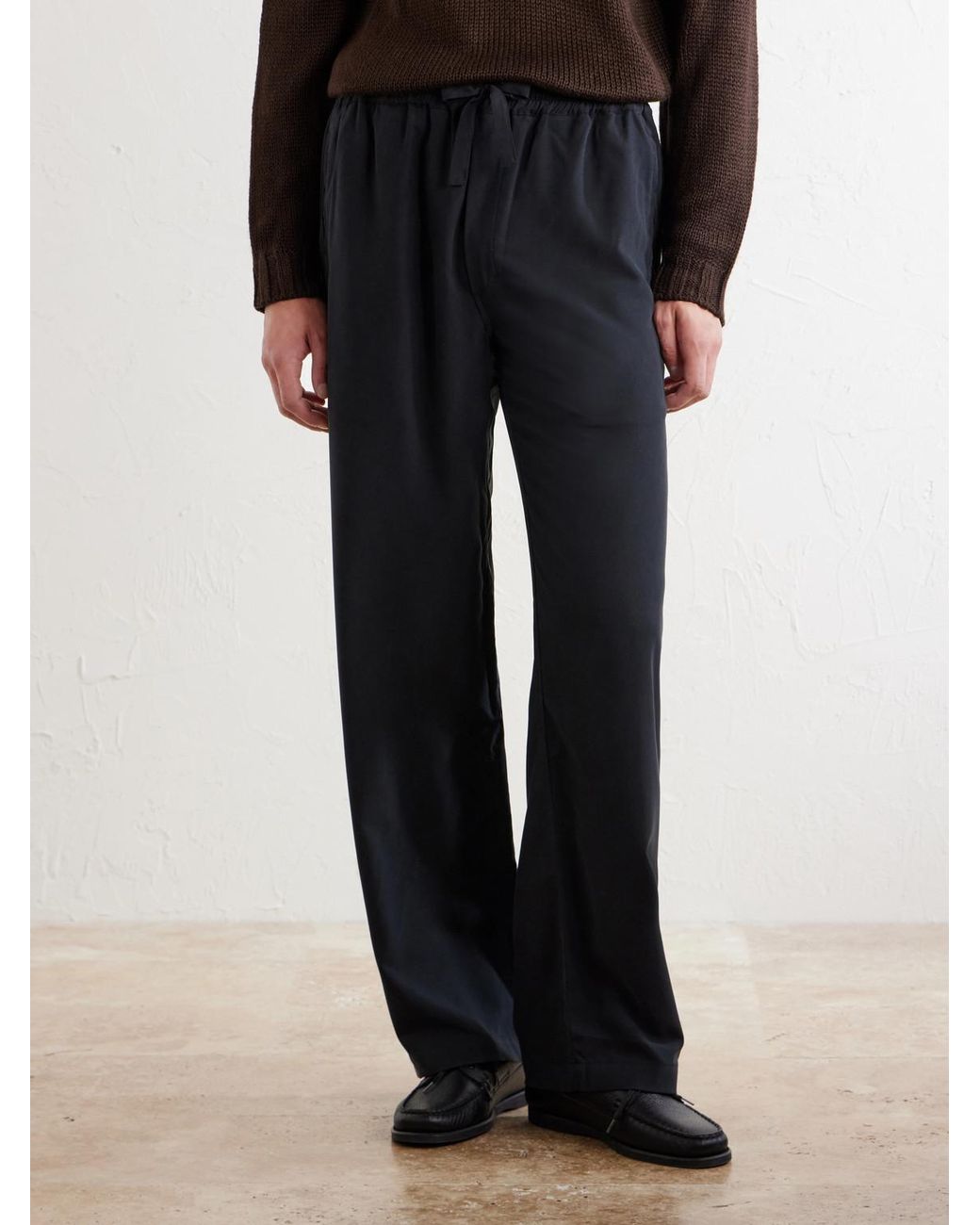 Saman Amel Blue Straight-Leg Silk Trousers for men