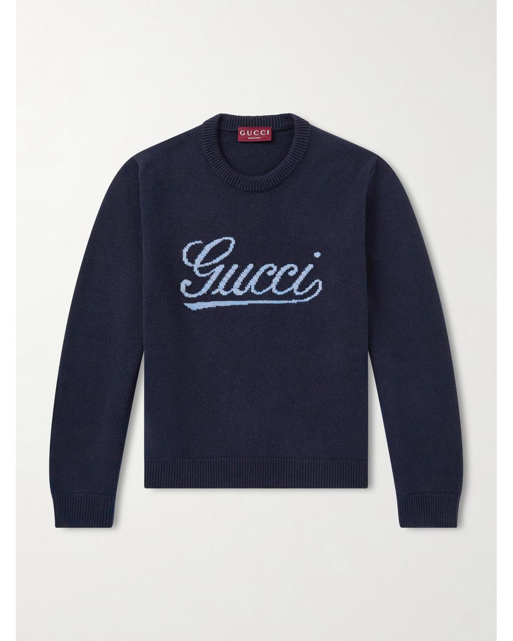 Gucci Blue Logo-Intarsia Wool Sweater for men
