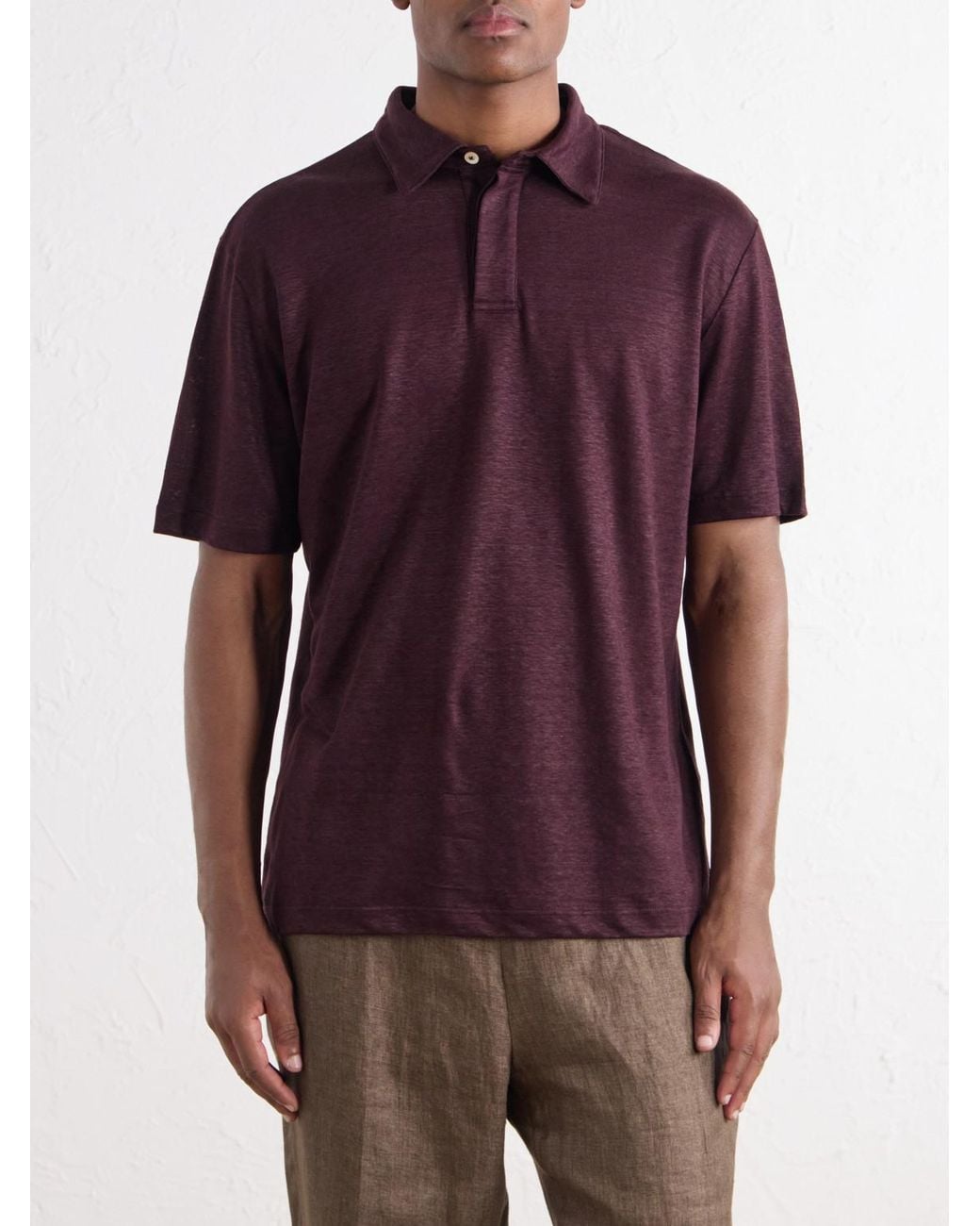 Eleventy Purple Linen-Jersey Polo Shirt for men