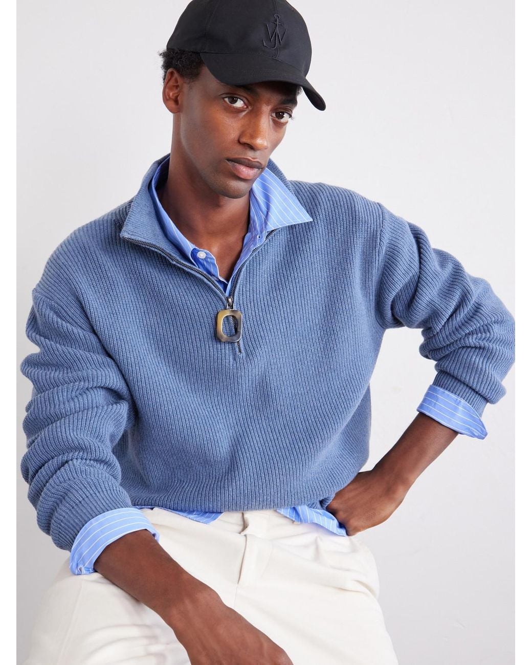 J.W. Anderson Black Logo-Embroidered Corduroy-Trimmed Waxed Cotton Baseball Cap for men
