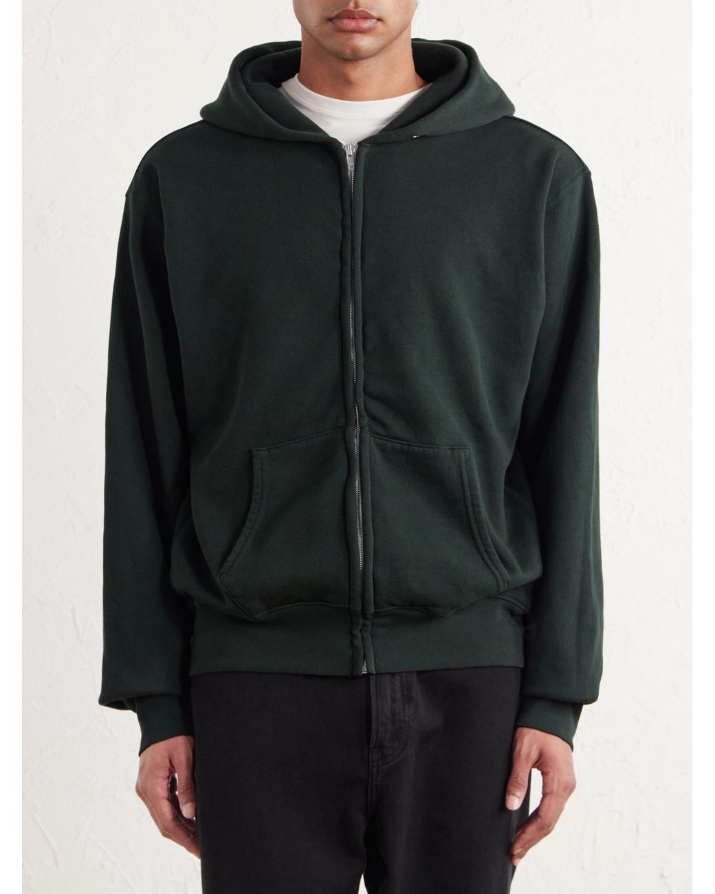 Les Tien Green Garment-Dyed Cotton-Jersey Zip-Up Hoodie for men