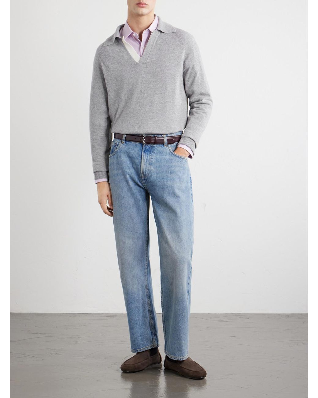 Lardini Gray Wool And Cashmere-Blend Polo Shirt for men