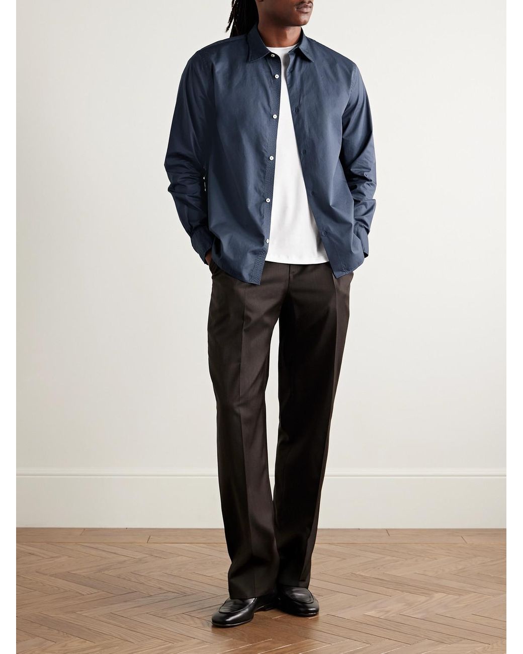 Officine Generale Blue Garment-Dyed Cotton-Poplin Shirt for men