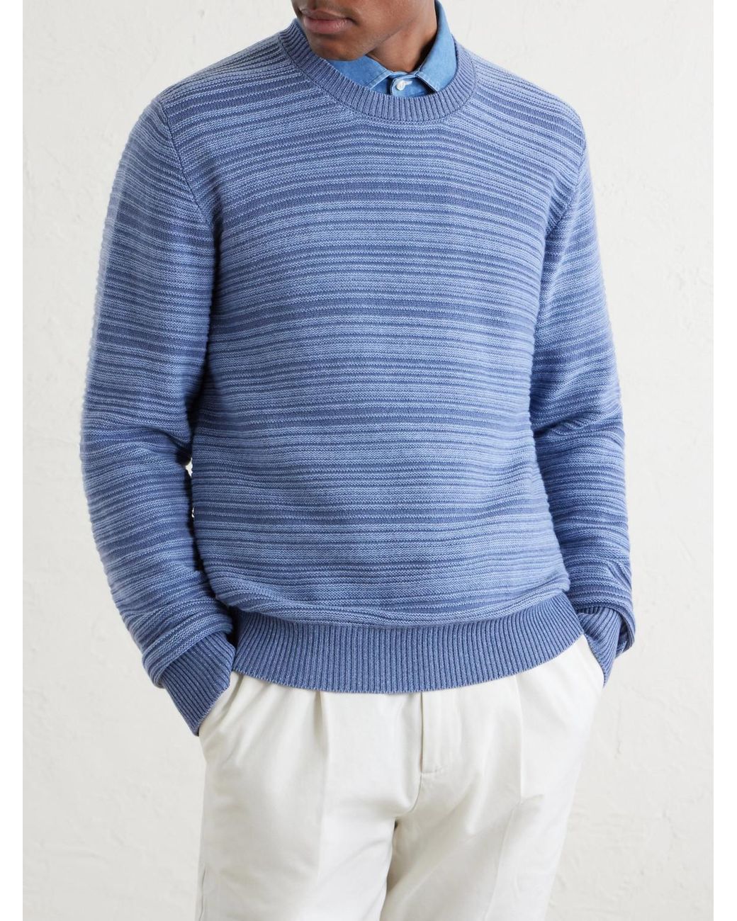 Canali Blue Striped Wool And Cashmere-Blend Sweater for men