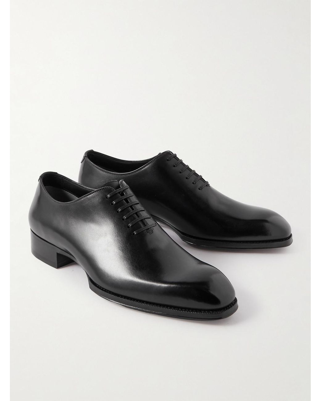 Tom Ford Black Elkan Whole-Cut Glossed-Leather Oxford Shoes for men